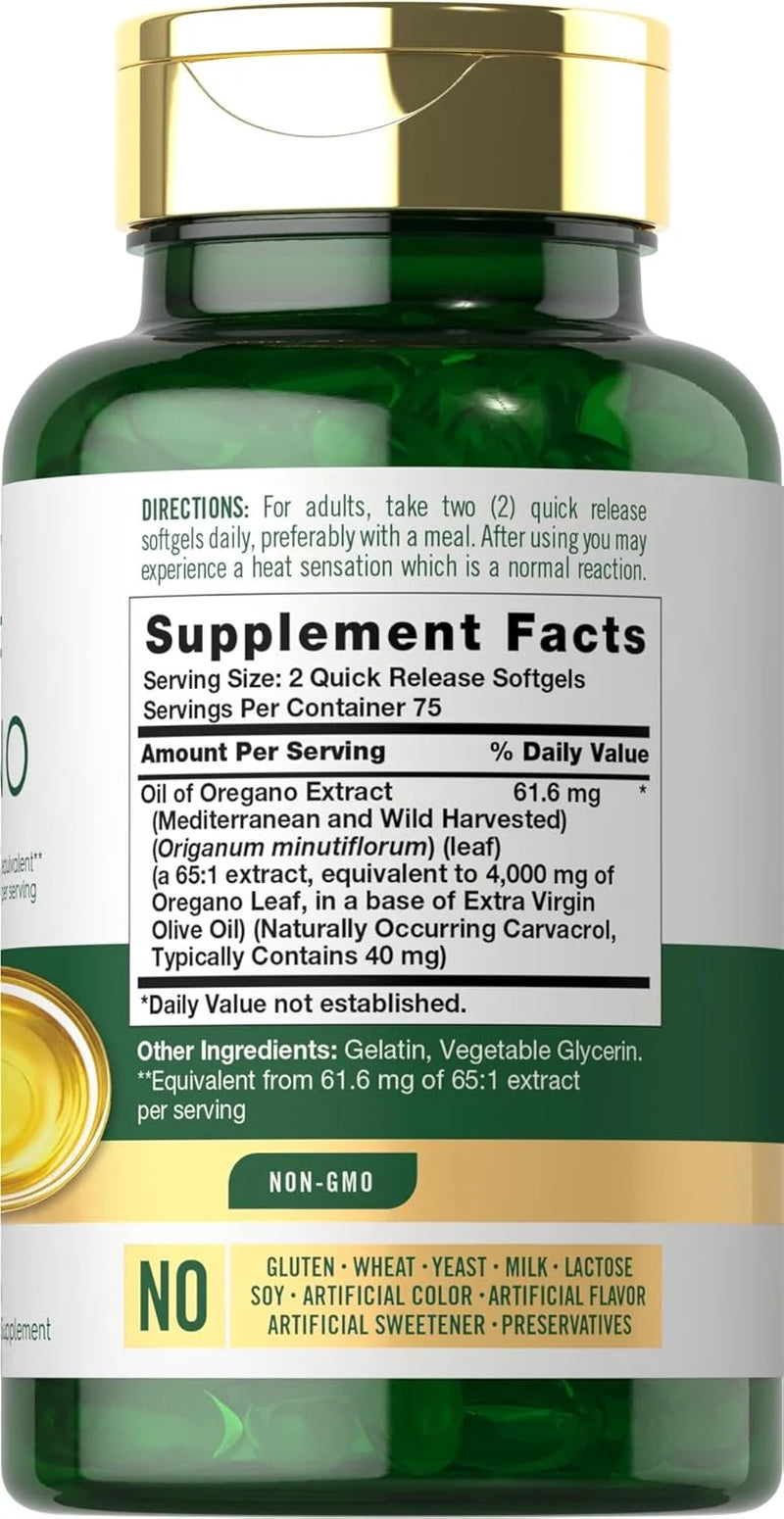 Oregano Oil Capsules | 4000 Mg | 150 Softgels for Men and Women