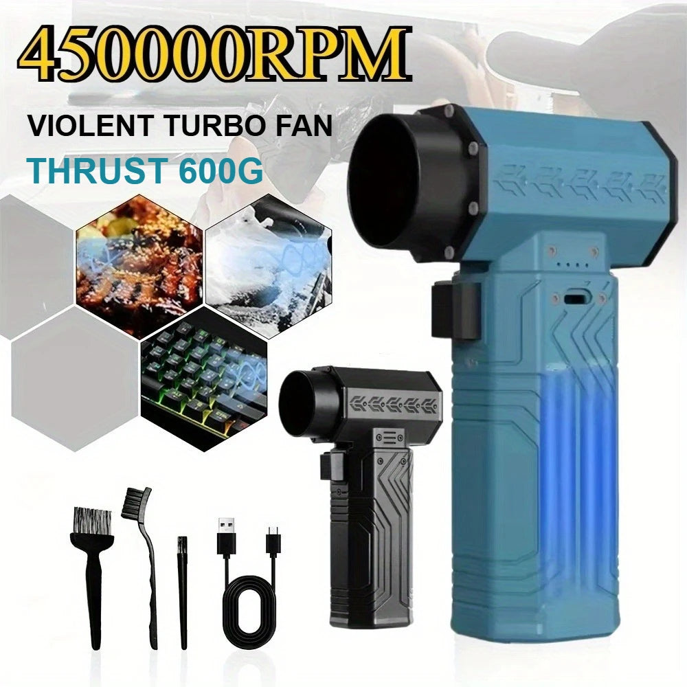 Turbo Air Jet 450,000RPM โ Ultra-fast Cordless Mini Blower & Dust Remover Keyboard, Car Care, Leaf Removal, Camping Gear All in One!