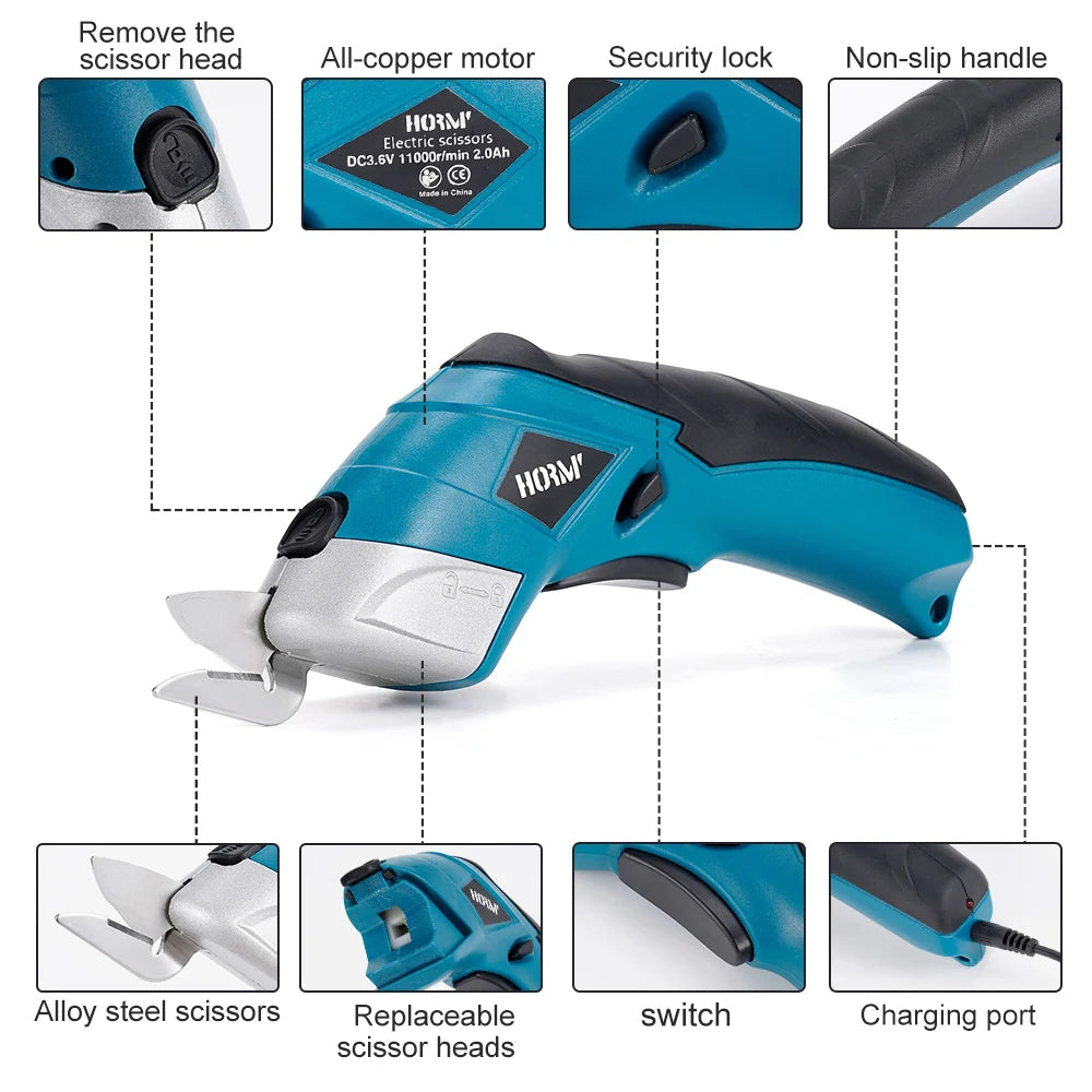 3.6V Multifunctional Electric Scissors Fabric Cutting Machine Leather Scissors with Tungsten Steel Blades USB Rechargeable Tool