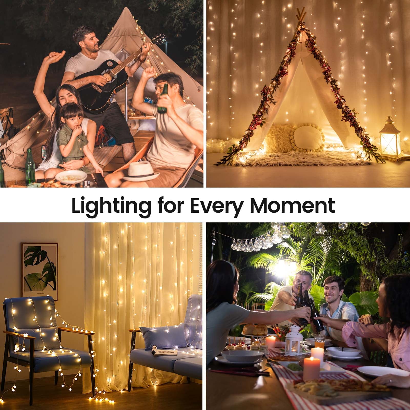 Camping Outdoor String Lights,Waterproof Rechargeable Tent Lights Lantern for Garden,Yard,Hiking,Warm Color