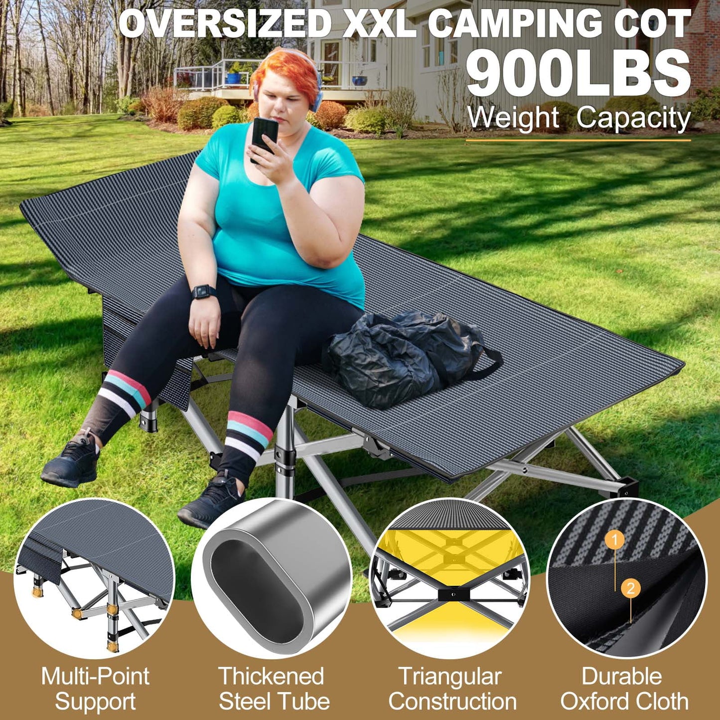 XXL Oversized 78" Portable Heavy Duty Camping Cot for Adults, Rollaway Guest Bed Sleeping Cot with Mattress, Outdoor Folding Bed with Carry Bag