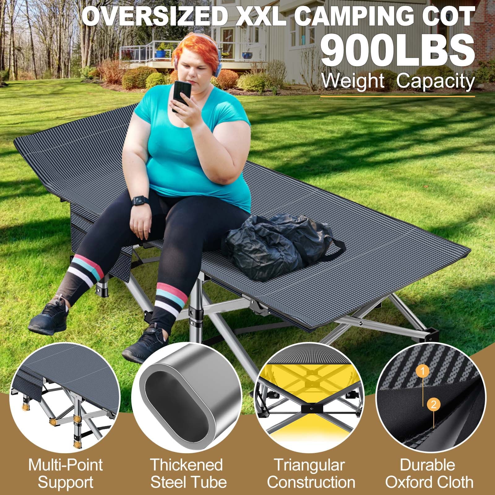 XXL Oversized 78" Portable Heavy Duty Camping Cot for Adults, Rollaway Guest Bed Sleeping Cot with Mattress, Outdoor Folding Bed with Carry Bag