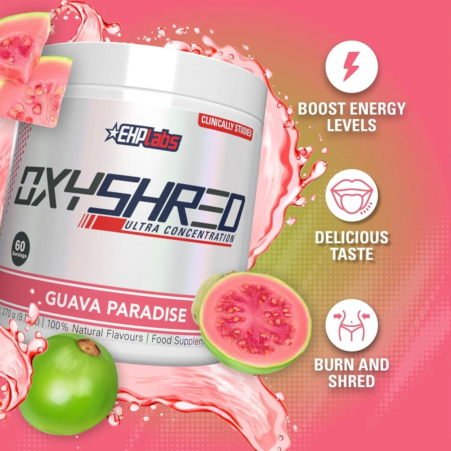 Oxyshred Pre Workout Powder & Shredding Supplement - Preworkout Powder with L Glutamine & Acetyl L Carnitine, Energy Boost Drink - Guava Paradise, 60 Servings