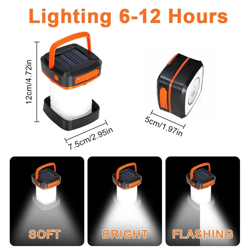 Camping Light Solar Rechargable Foldable Portable Lantern Power Bank Waterproof 3 Modes Flashlight Solar Lamp Camp Outdoor