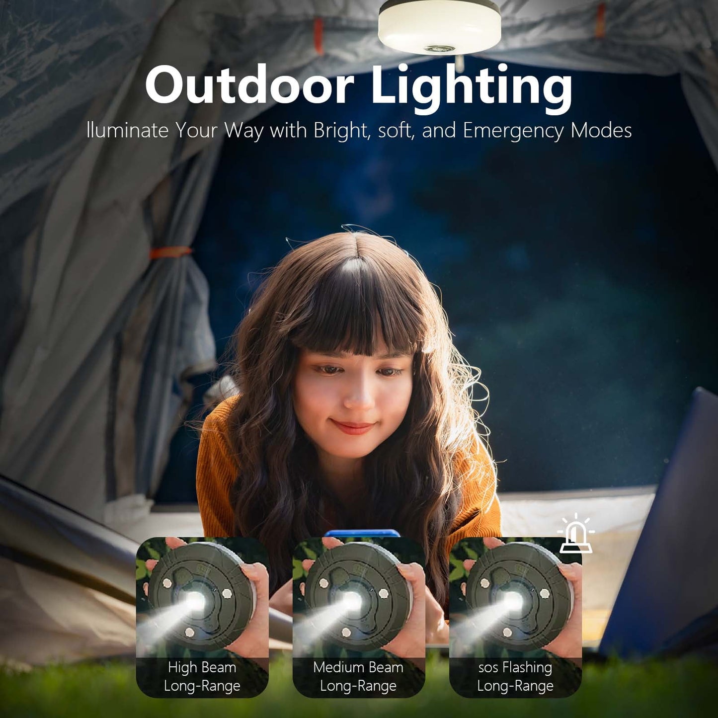 Camping Outdoor String Lights,Waterproof Rechargeable Tent Lights Lantern for Garden,Yard,Hiking,Warm Color