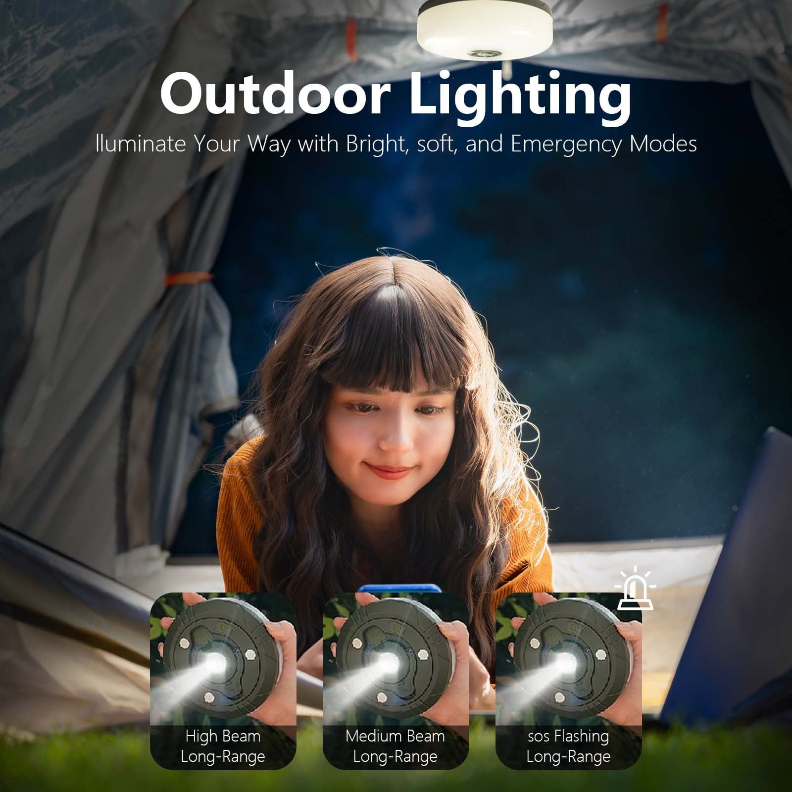 Camping Outdoor String Lights,Waterproof Rechargeable Tent Lights Lantern for Garden,Yard,Hiking,Warm Color