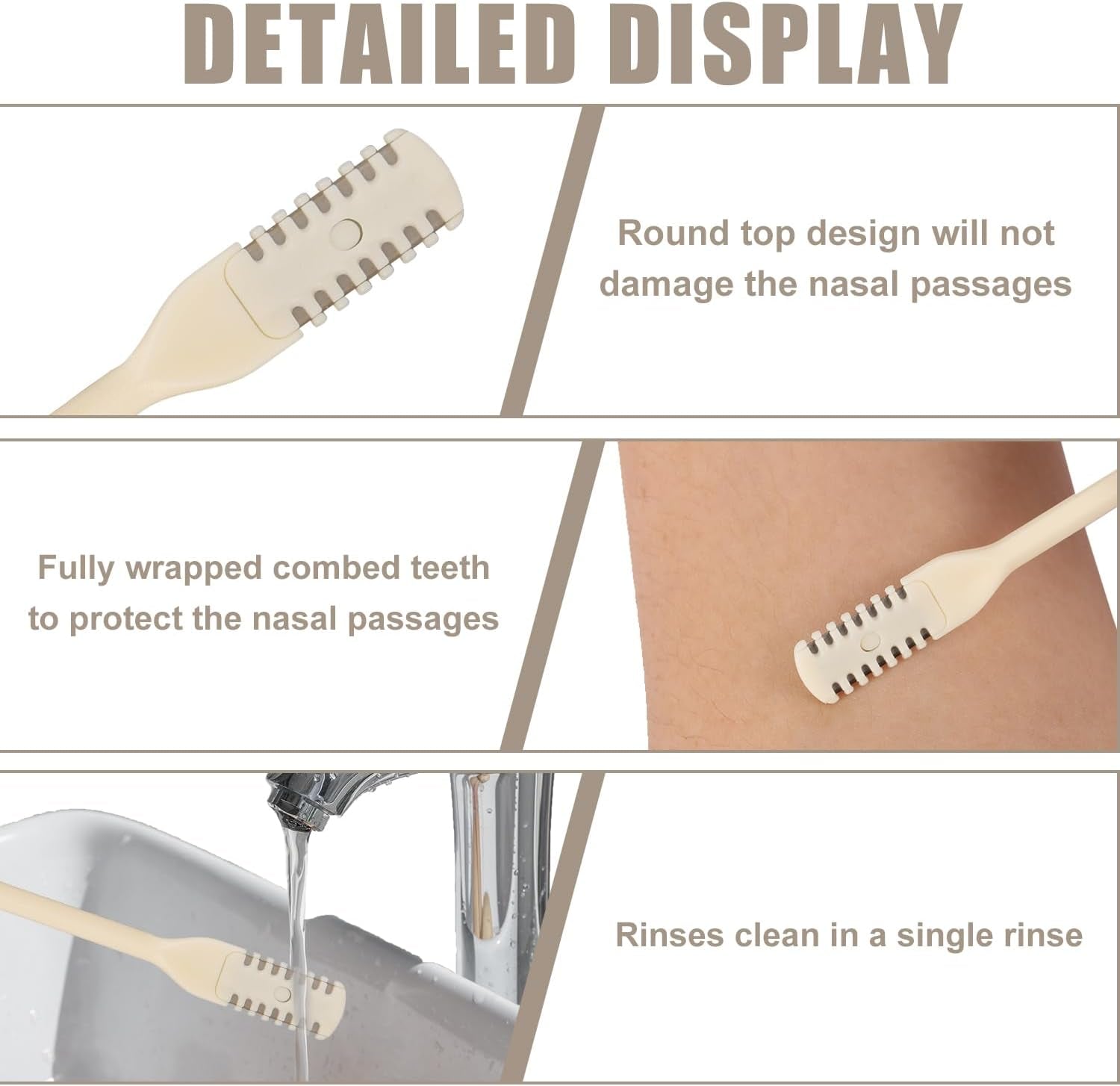 3Pcs 2 in 1 Nose Hair Trimmer, 360° Rotating Nasal Hair Cutter Clipper Double Sided Nose Hair Cleaner Portable Manual Nostril Hair Removal Tool with Ear Picker for Men Women (Cream)