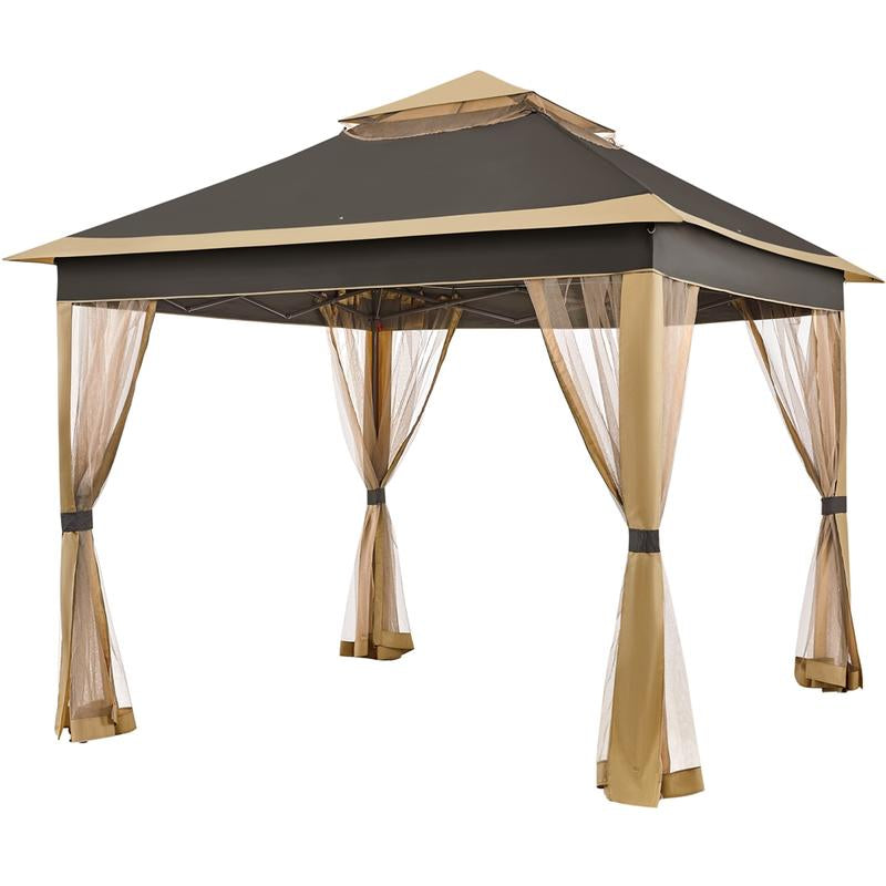  Yaheetech Pop up Gazebo Outdoor Canopy Shelter, Instant Patio Gazebo Sun Shade Canopy Tent with 4 Sandbags, Double Tiers & Mesh Netting for Lawn, Garden, Backyard & Deck