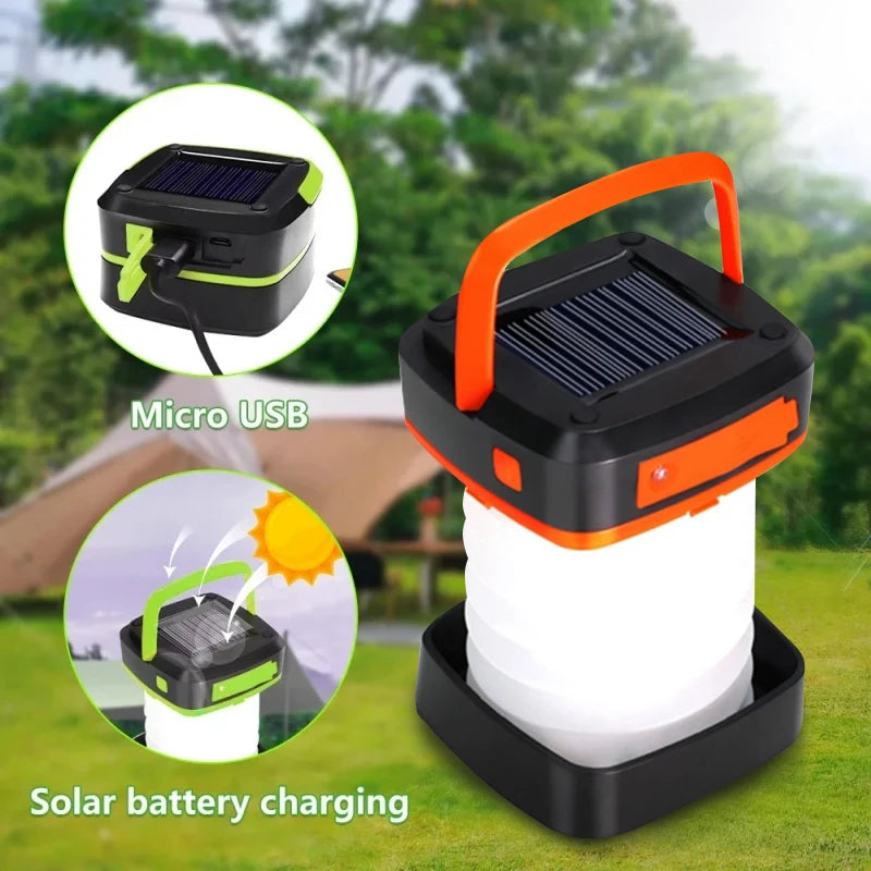 Camping Light Solar Rechargable Foldable Portable Lantern Power Bank Waterproof 3 Modes Flashlight Solar Lamp Camp Outdoor