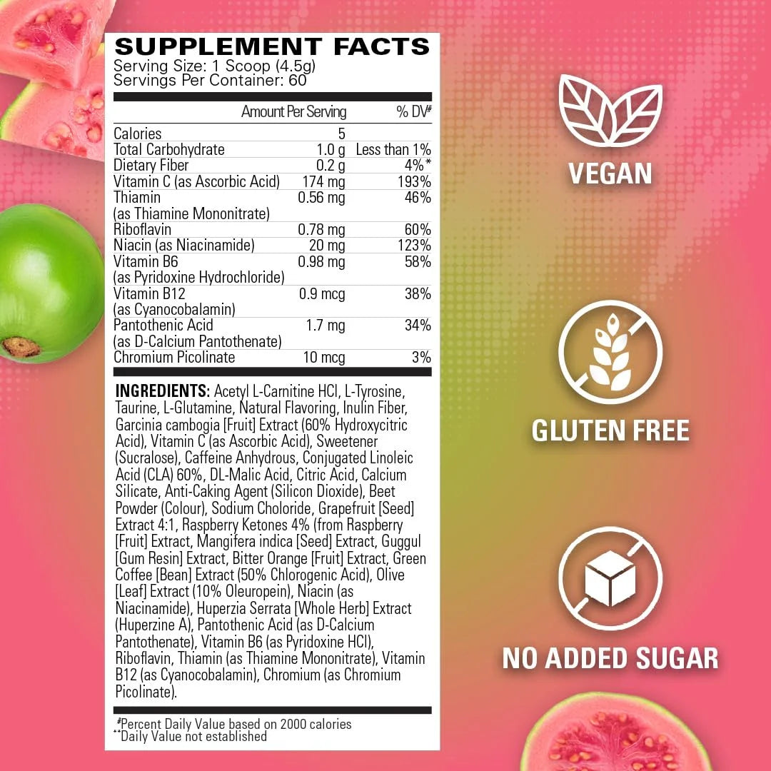Oxyshred Pre Workout Powder & Shredding Supplement - Preworkout Powder with L Glutamine & Acetyl L Carnitine, Energy Boost Drink - Guava Paradise, 60 Servings