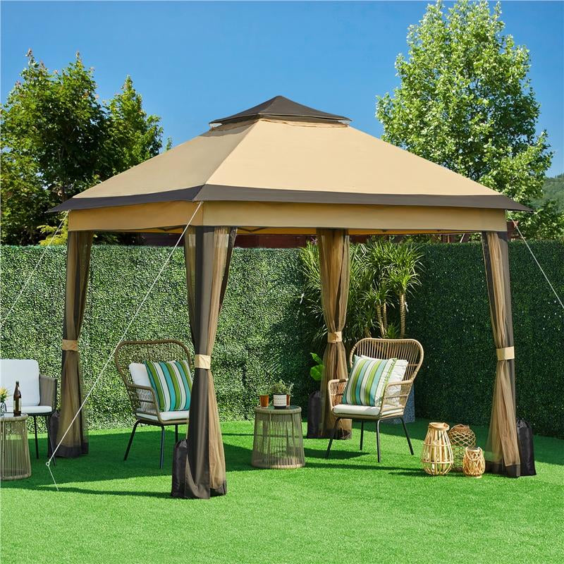  Yaheetech Pop up Gazebo Outdoor Canopy Shelter, Instant Patio Gazebo Sun Shade Canopy Tent with 4 Sandbags, Double Tiers & Mesh Netting for Lawn, Garden, Backyard & Deck