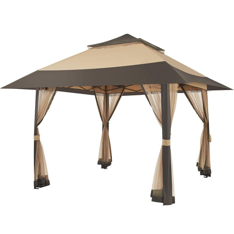  Yaheetech Pop up Gazebo Outdoor Canopy Shelter, Instant Patio Gazebo Sun Shade Canopy Tent with 4 Sandbags, Double Tiers & Mesh Netting for Lawn, Garden, Backyard & Deck