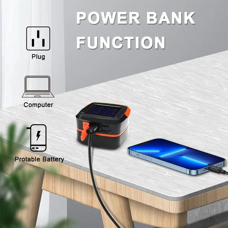 Camping Light Solar Rechargable Foldable Portable Lantern Power Bank Waterproof 3 Modes Flashlight Solar Lamp Camp Outdoor