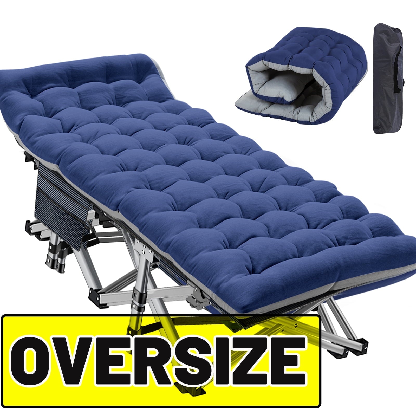 XXL Oversized 78" Portable Heavy Duty Camping Cot for Adults, Rollaway Guest Bed Sleeping Cot with Mattress, Outdoor Folding Bed with Carry Bag