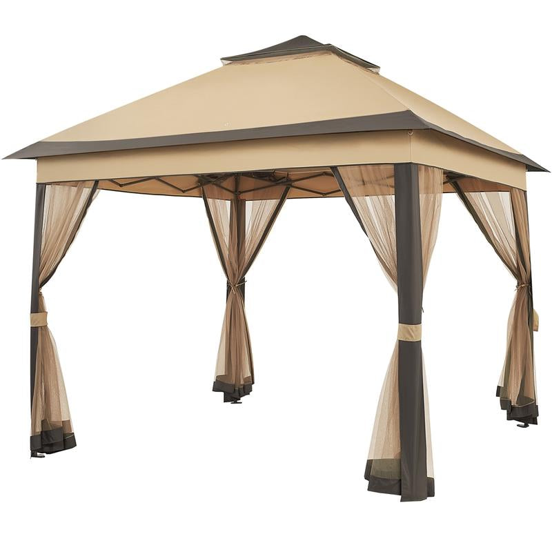  Yaheetech Pop up Gazebo Outdoor Canopy Shelter, Instant Patio Gazebo Sun Shade Canopy Tent with 4 Sandbags, Double Tiers & Mesh Netting for Lawn, Garden, Backyard & Deck