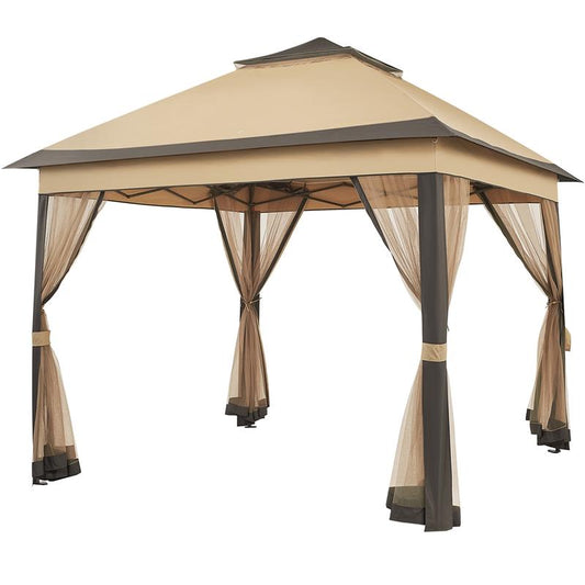  Yaheetech Pop up Gazebo Outdoor Canopy Shelter, Instant Patio Gazebo Sun Shade Canopy Tent with 4 Sandbags, Double Tiers & Mesh Netting for Lawn, Garden, Backyard & Deck
