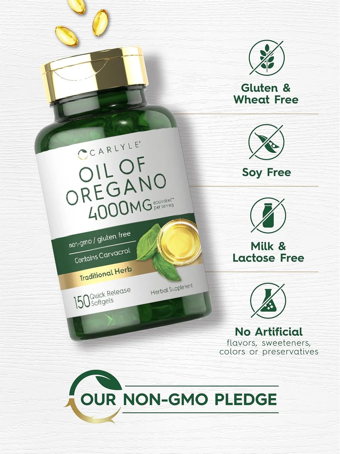Oregano Oil Capsules | 4000 Mg | 150 Softgels for Men and Women