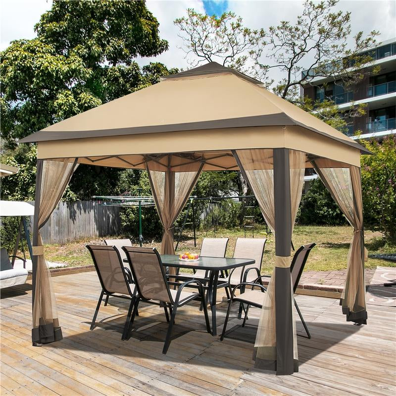  Yaheetech Pop up Gazebo Outdoor Canopy Shelter, Instant Patio Gazebo Sun Shade Canopy Tent with 4 Sandbags, Double Tiers & Mesh Netting for Lawn, Garden, Backyard & Deck