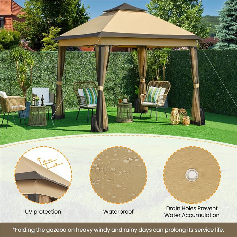  Yaheetech Pop up Gazebo Outdoor Canopy Shelter, Instant Patio Gazebo Sun Shade Canopy Tent with 4 Sandbags, Double Tiers & Mesh Netting for Lawn, Garden, Backyard & Deck