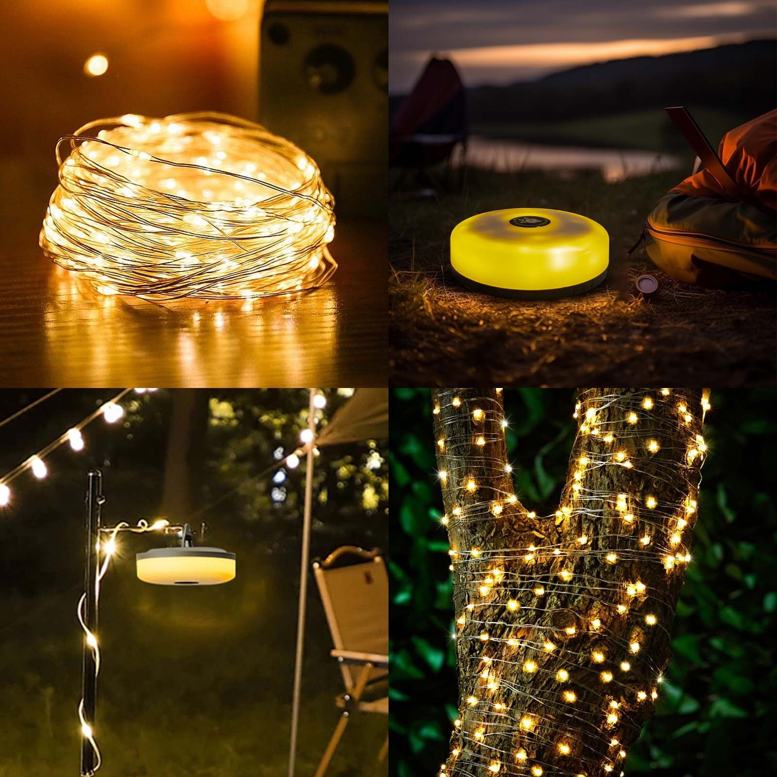 Camping Outdoor String Lights,Waterproof Rechargeable Tent Lights Lantern for Garden,Yard,Hiking,Warm Color