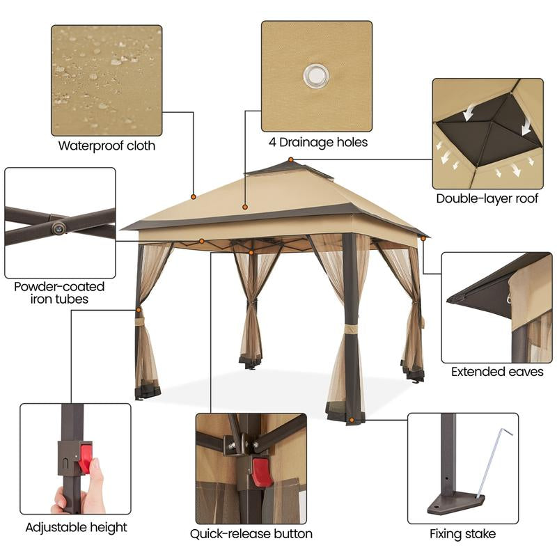  Yaheetech Pop up Gazebo Outdoor Canopy Shelter, Instant Patio Gazebo Sun Shade Canopy Tent with 4 Sandbags, Double Tiers & Mesh Netting for Lawn, Garden, Backyard & Deck