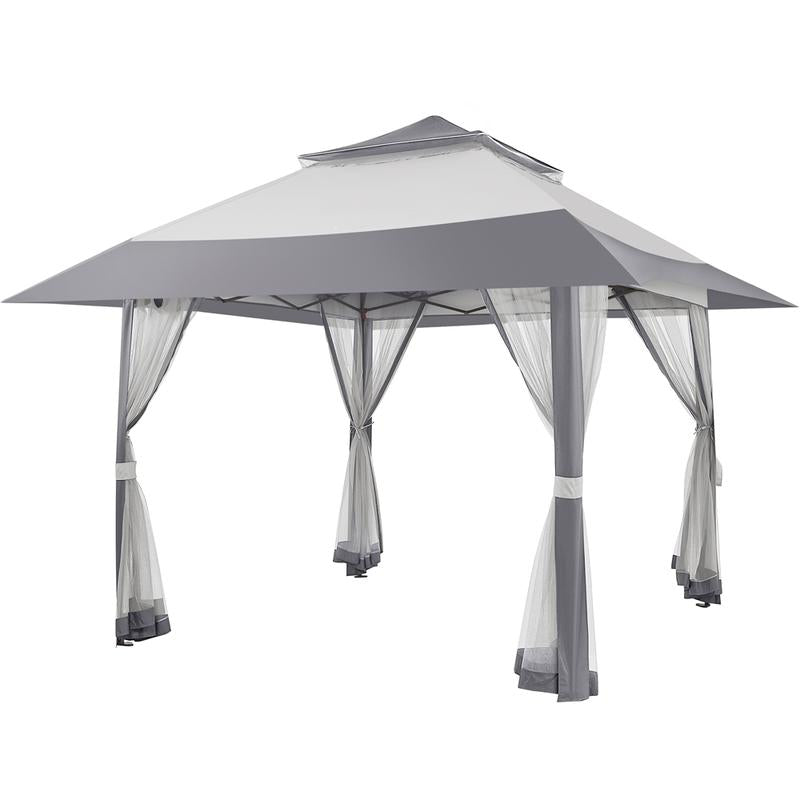  Yaheetech Pop up Gazebo Outdoor Canopy Shelter, Instant Patio Gazebo Sun Shade Canopy Tent with 4 Sandbags, Double Tiers & Mesh Netting for Lawn, Garden, Backyard & Deck