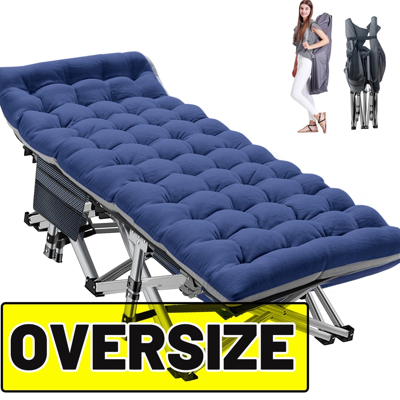 XXL Oversized 78" Portable Heavy Duty Camping Cot for Adults, Rollaway Guest Bed Sleeping Cot with Mattress, Outdoor Folding Bed with Carry Bag
