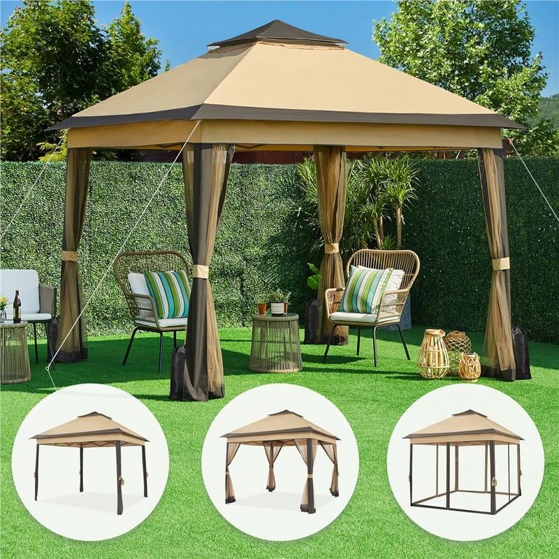  Yaheetech Pop up Gazebo Outdoor Canopy Shelter, Instant Patio Gazebo Sun Shade Canopy Tent with 4 Sandbags, Double Tiers & Mesh Netting for Lawn, Garden, Backyard & Deck