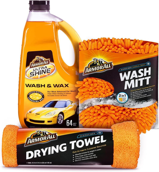 Car Wash Kit, Includes Car Wash Soap, Wash Mitt & Microfiber Towel (3 Piece Kit)