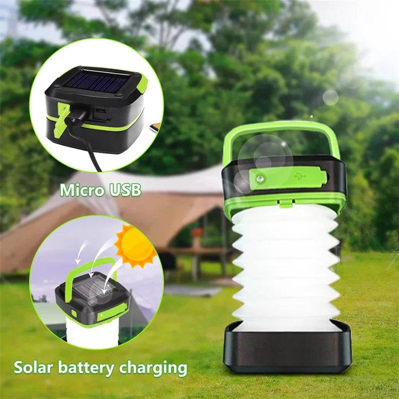 Camping Light Solar Rechargable Foldable Portable Lantern Power Bank Waterproof 3 Modes Flashlight Solar Lamp Camp Outdoor