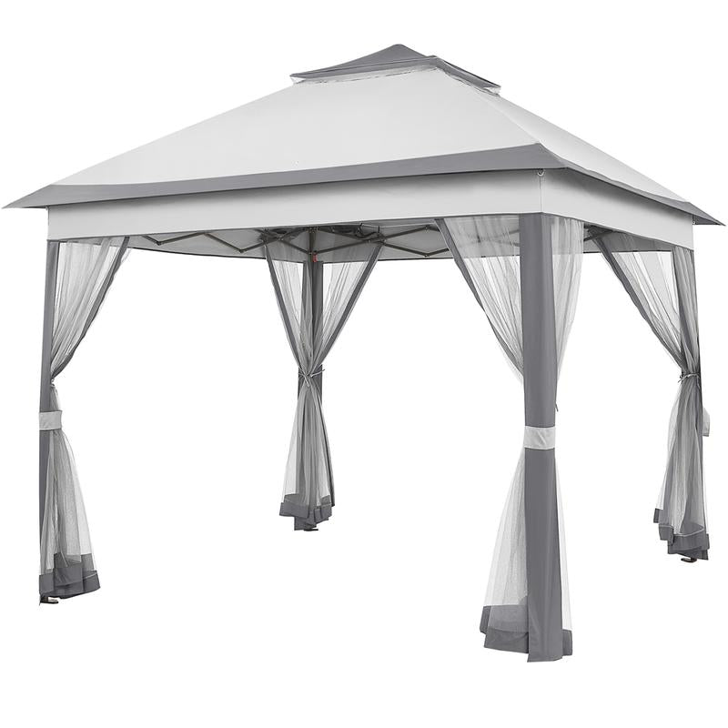  Yaheetech Pop up Gazebo Outdoor Canopy Shelter, Instant Patio Gazebo Sun Shade Canopy Tent with 4 Sandbags, Double Tiers & Mesh Netting for Lawn, Garden, Backyard & Deck