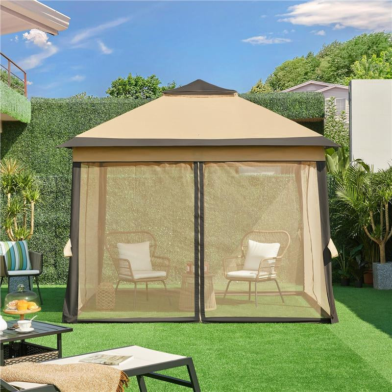  Yaheetech Pop up Gazebo Outdoor Canopy Shelter, Instant Patio Gazebo Sun Shade Canopy Tent with 4 Sandbags, Double Tiers & Mesh Netting for Lawn, Garden, Backyard & Deck