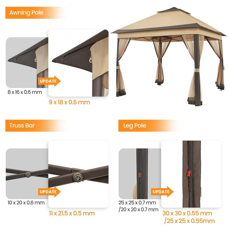  Yaheetech Pop up Gazebo Outdoor Canopy Shelter, Instant Patio Gazebo Sun Shade Canopy Tent with 4 Sandbags, Double Tiers & Mesh Netting for Lawn, Garden, Backyard & Deck